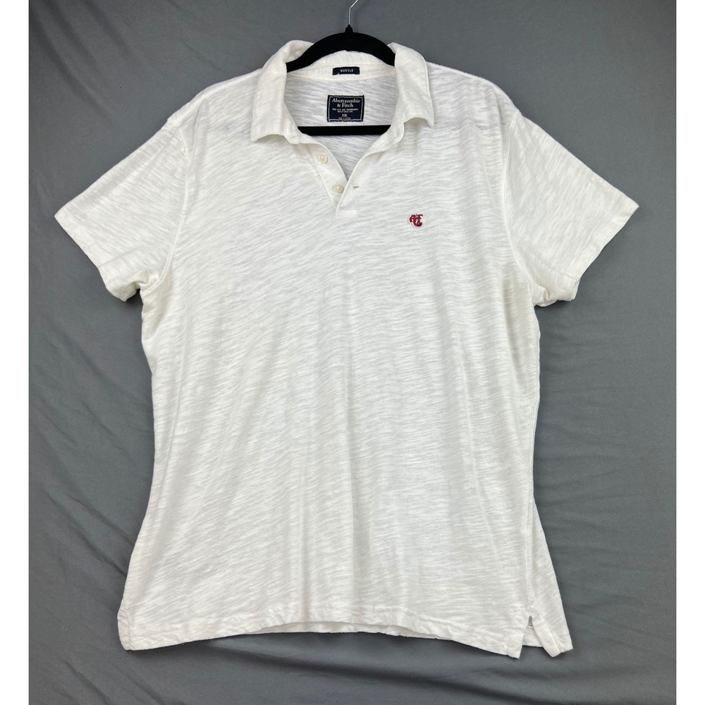 Abercrombie & Fitch Polo Mens XXL Muscle Fit White Slub Knit Short Sleeve Good